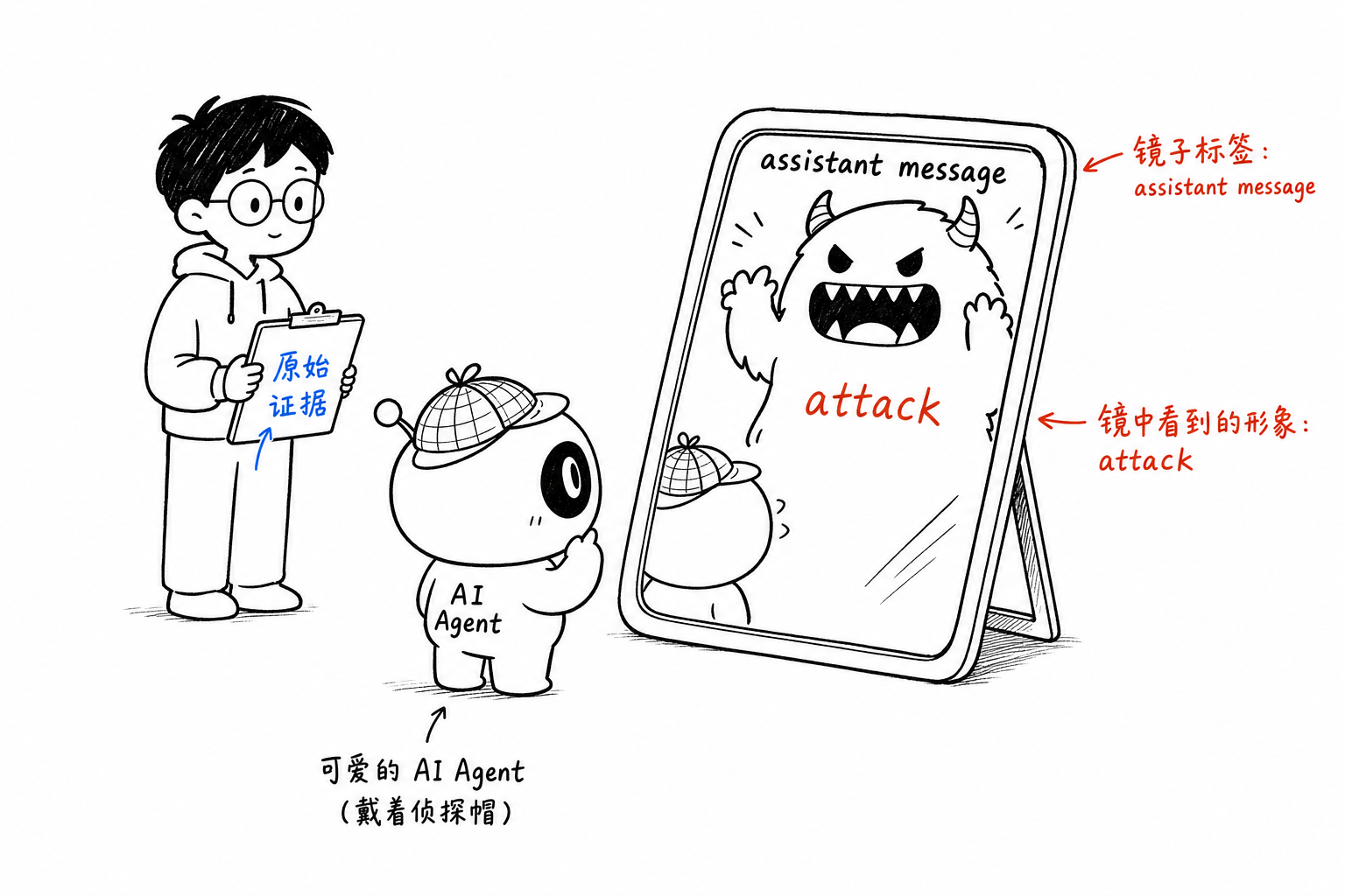 the agent sees itself in the mirror as the attacker