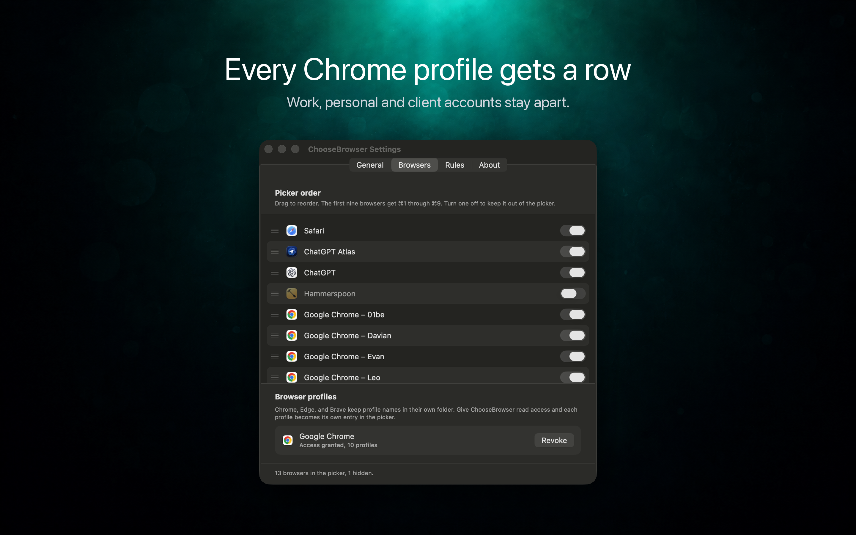 Each Chrome profile is its own choice